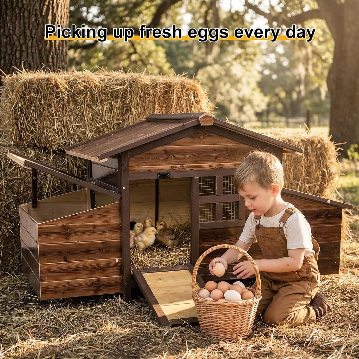 Large Outdoor Chicken Coop with 2 Nesting Boxes