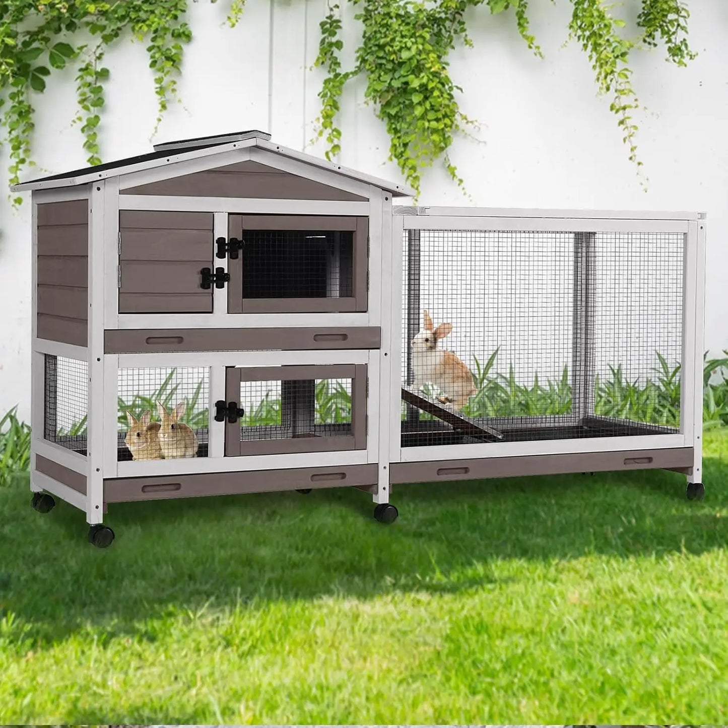 2-Story Rabbit Hutch with Metal Frame for Indoor/Outdoor