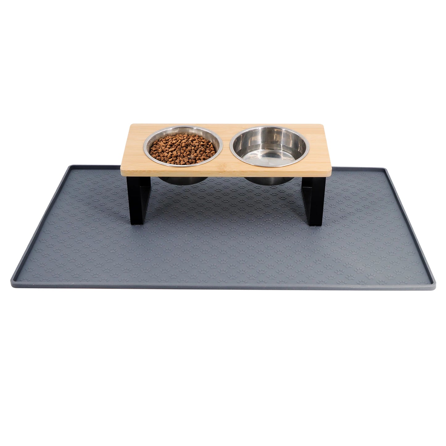 2 Elevated Stainless Steel Pet Bowls w/Mat
