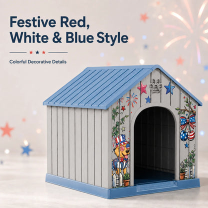 Outdoor Weatherproof Plastic Dog House w/Printed Pattern Door