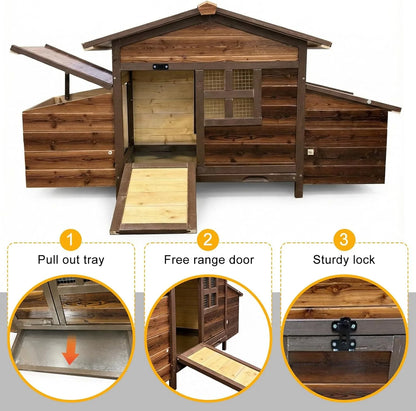 Large Outdoor Chicken Coop with 2 Nesting Boxes