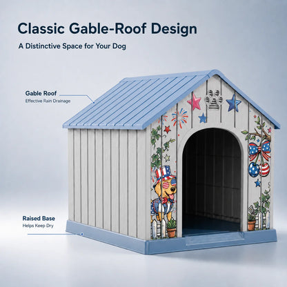 Outdoor Weatherproof Plastic Dog House w/Printed Pattern Door