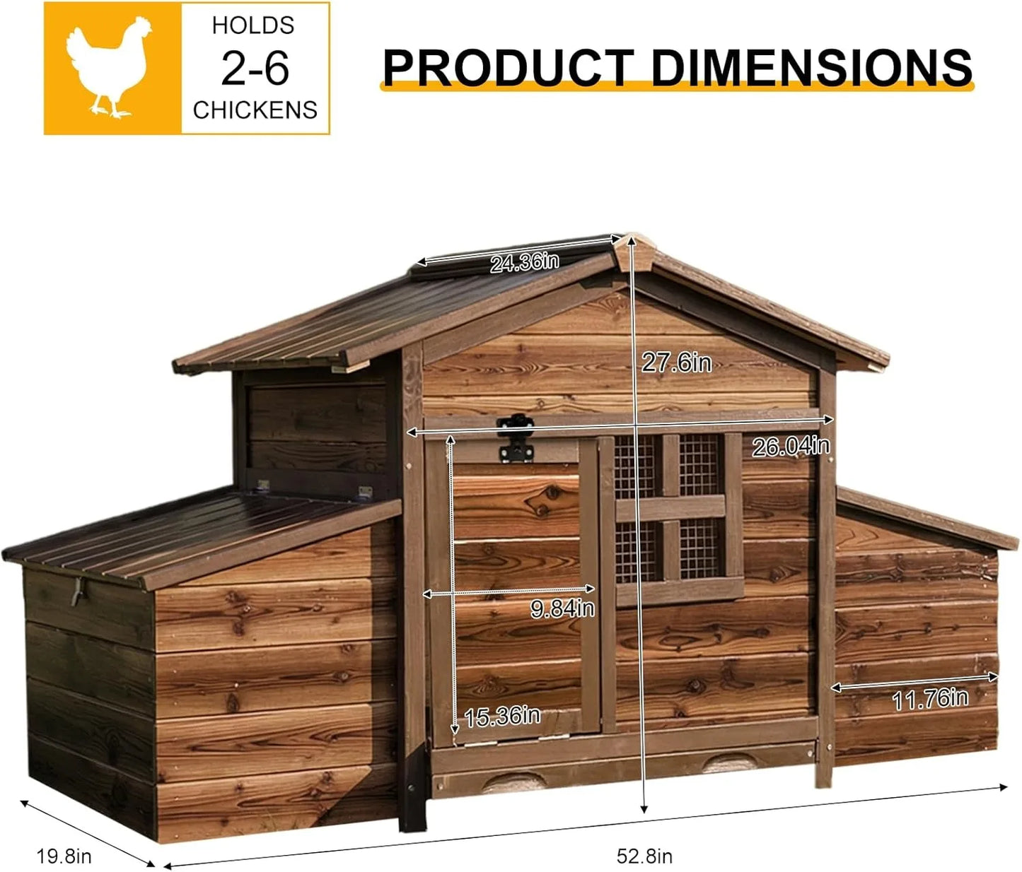 Large Outdoor Chicken Coop with 2 Nesting Boxes