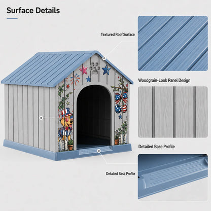 Outdoor Weatherproof Plastic Dog House w/Printed Pattern Door
