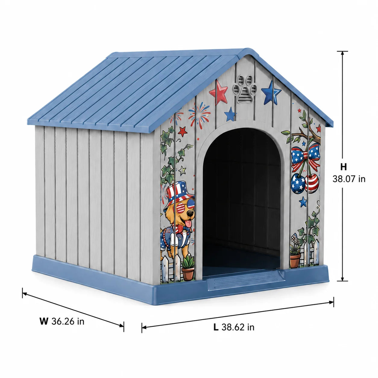 Outdoor Weatherproof Plastic Dog House w/Printed Pattern Door