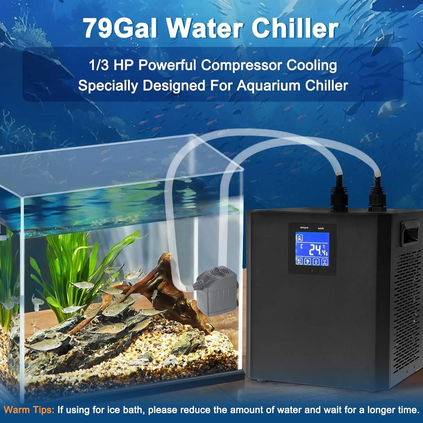 79Gal Hydroponic Water Chiller with Remote Control Pump