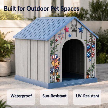 Outdoor Weatherproof Plastic Dog House w/Printed Pattern Door