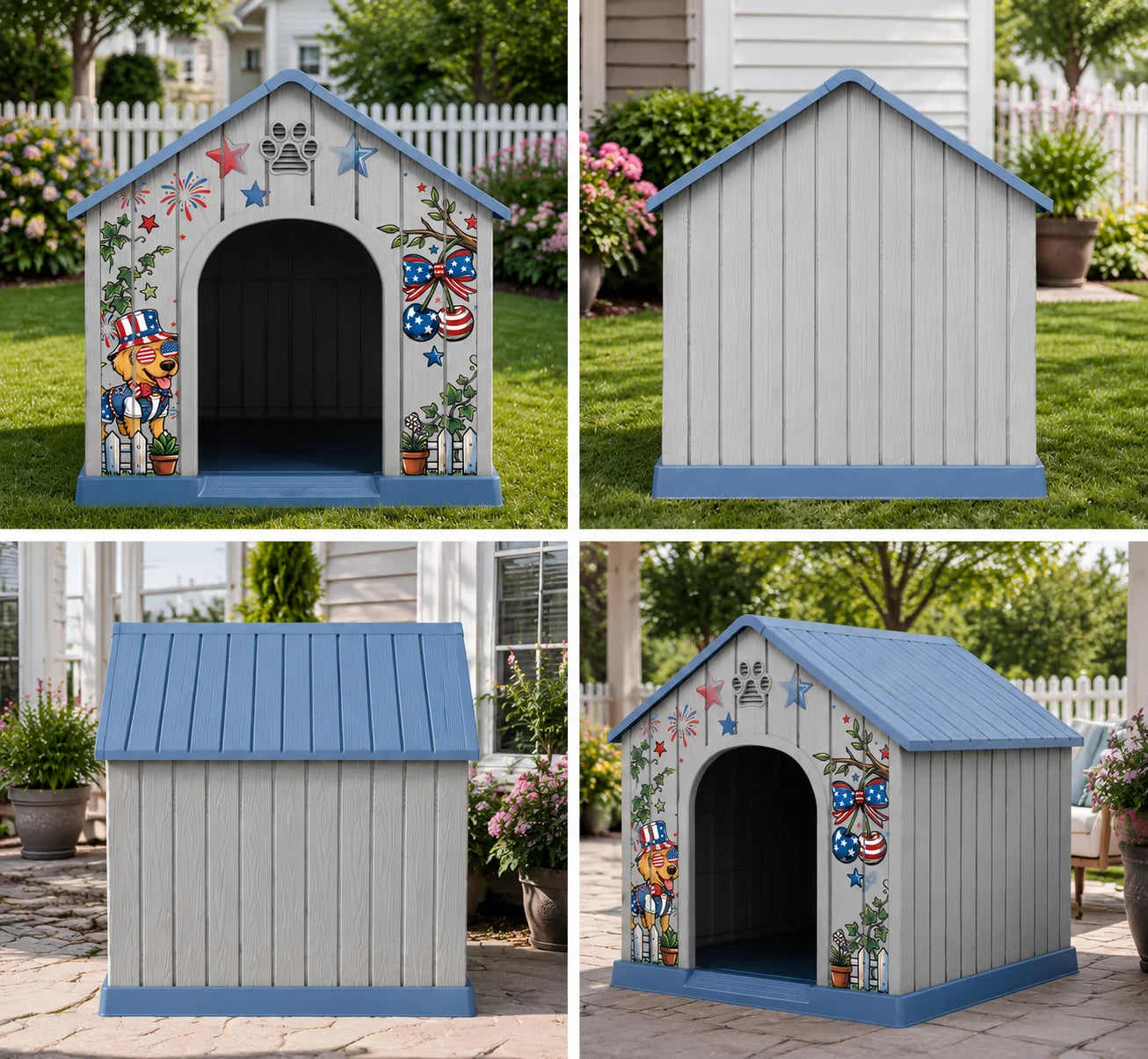 Outdoor Weatherproof Plastic Dog House w/Printed Pattern Door