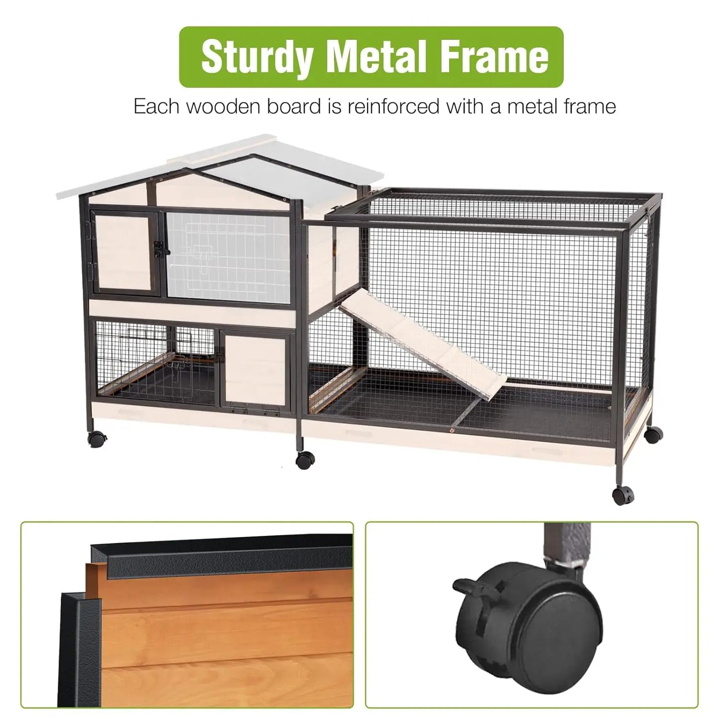 2-Story Rabbit Hutch with Metal Frame for Indoor/Outdoor