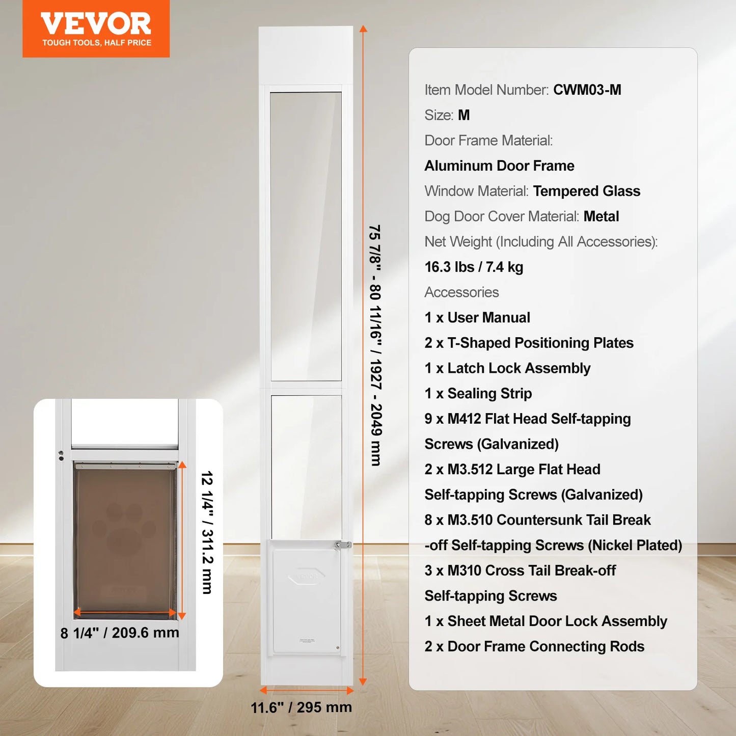 SucceBuy Sliding Glass Door Adjustable Height Pet Door
