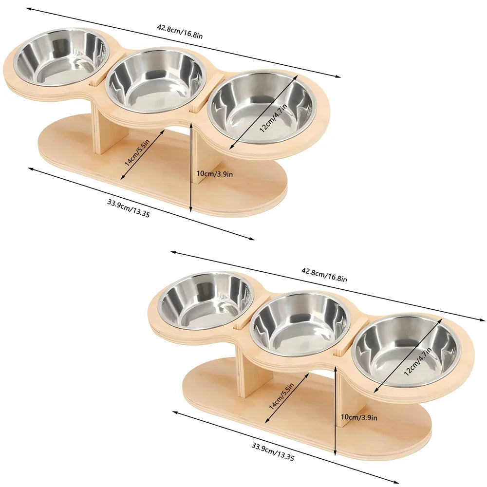 Raised Pet Feeder w/3 Stainless Steel Bowls
