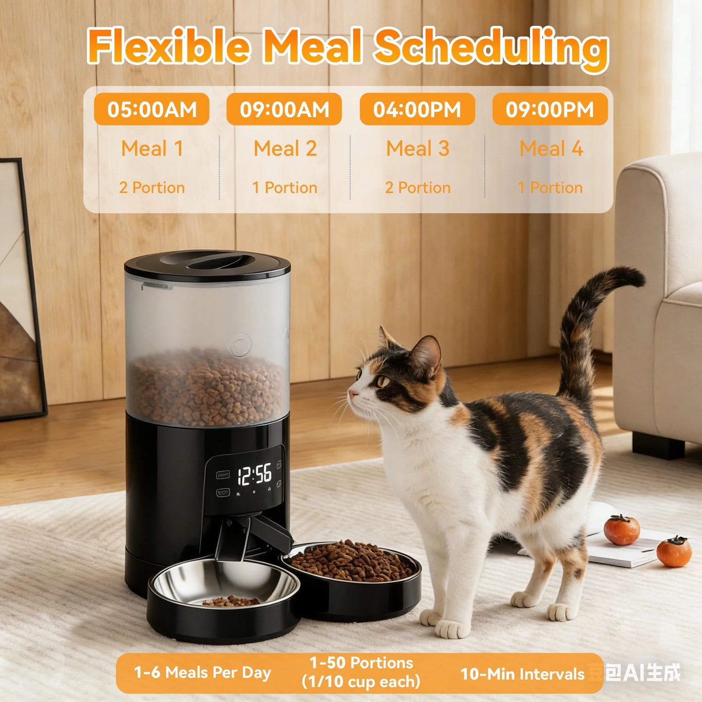 JHK 6L Automatic Pet Feeder w/2 Stainless Steel Bowls