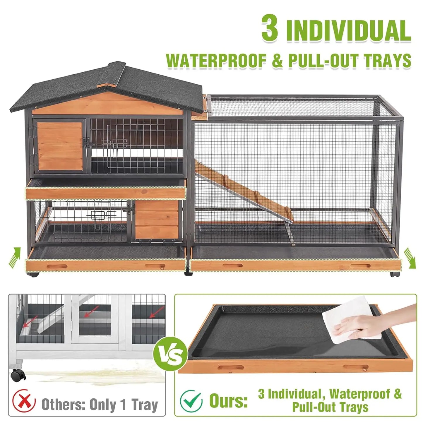 2-Story Rabbit Hutch with Metal Frame for Indoor/Outdoor