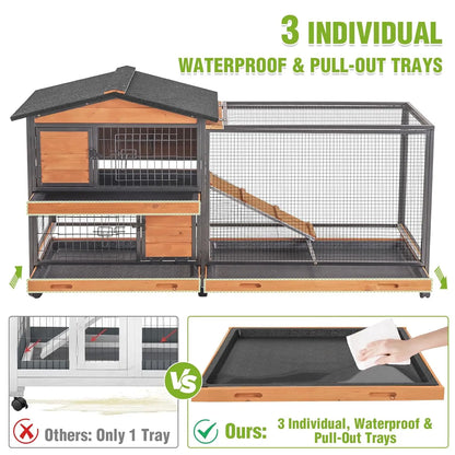 2-Story Rabbit Hutch with Metal Frame for Indoor/Outdoor