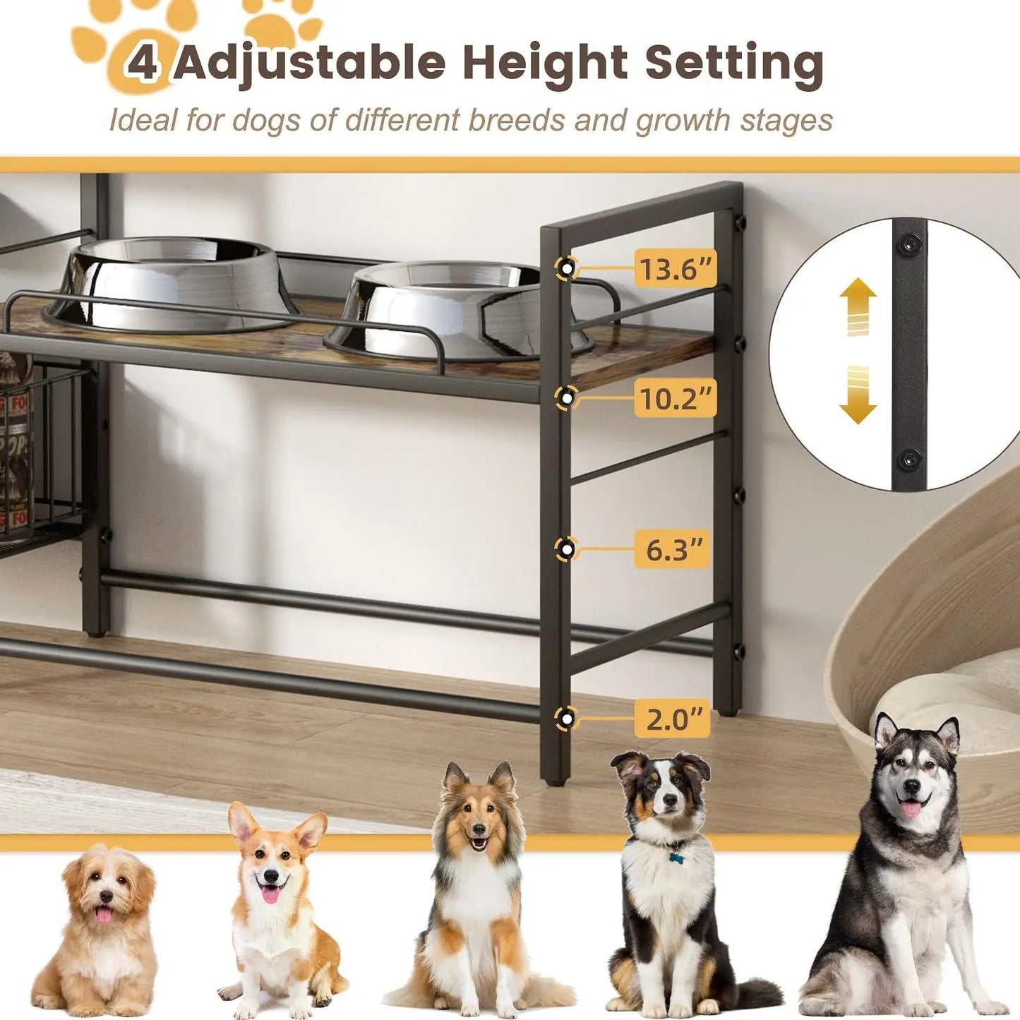 Raised Pet Feeding Stations w/Storage Basket & Toy Bin