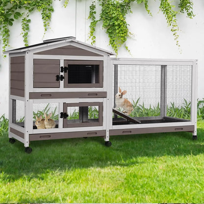 2-Story Rabbit Hutch with Metal Frame for Indoor/Outdoor