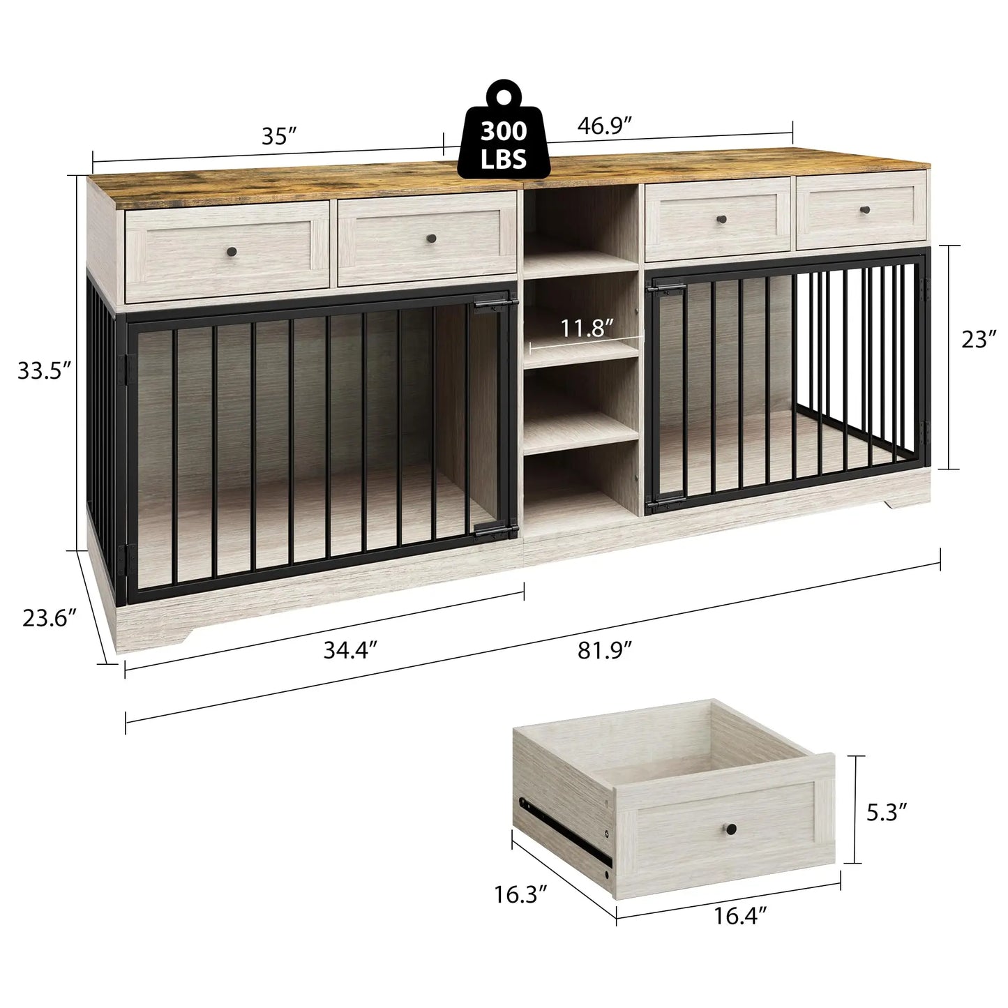 82'' Large Double Pet Crate Furniture w/4 Drawers