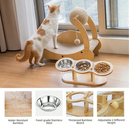 Raised Pet Feeder w/3 Stainless Steel Bowls
