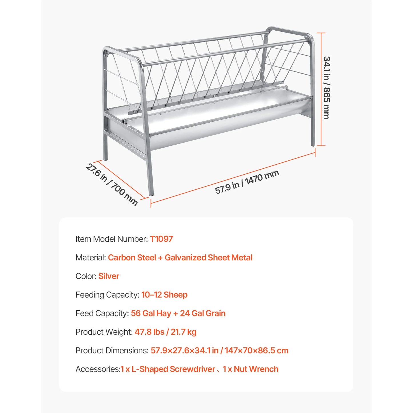 SucceBuy 80 Gal Hay Feeder w/Deep Feeding Pan