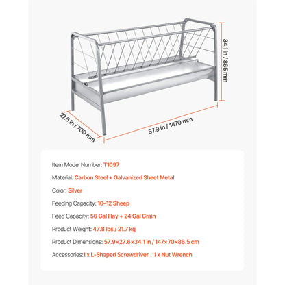 SucceBuy 80 Gal Hay Feeder w/Deep Feeding Pan