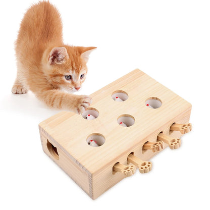 Wooden Whack-A-Mole Cat Toy