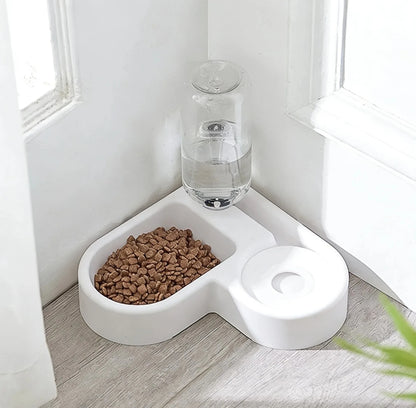 Pet Food Bowl w/Water Bottle