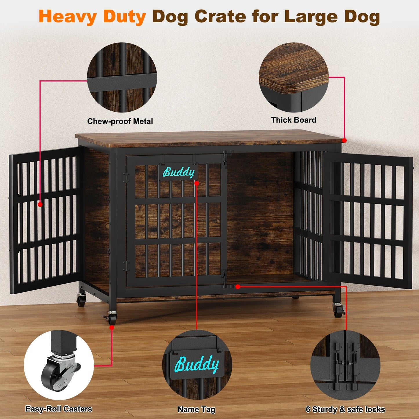 Heavy Duty Dog Crate Furniture with Casters