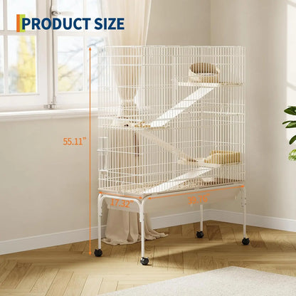 55" Small Animal Cage with Wheels,Ramps & Platforms, Water & Food Dish