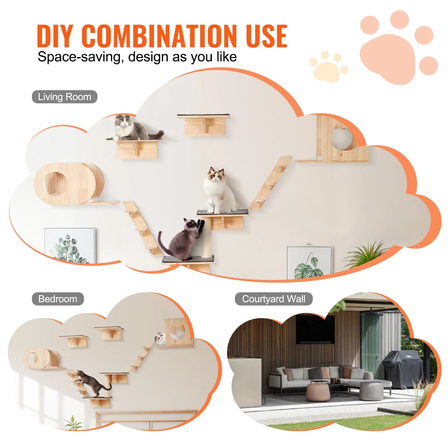 SucceBuy Wall Mounted Cat Shelves and Perches