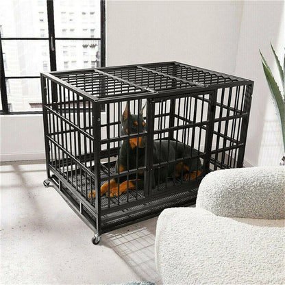 Heavy Duty Dog Kennel w/Lockable Wheels & Tray