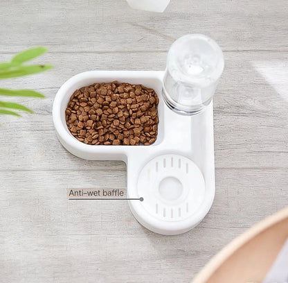 Pet Food Bowl w/Water Bottle