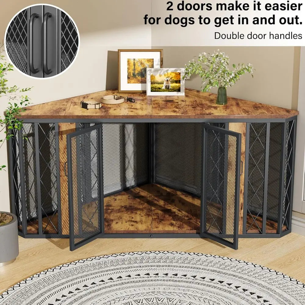 67" Corner Wooden Pet Crate Furniture