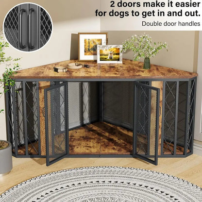 67" Corner Wooden Pet Crate Furniture