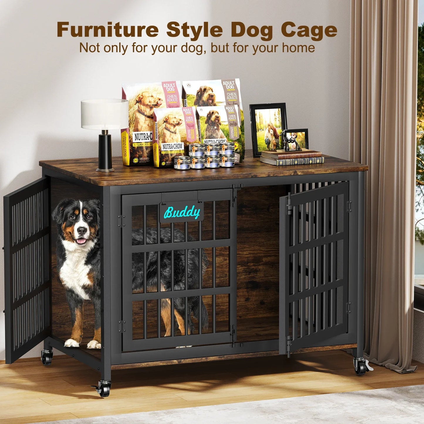 Heavy Duty Dog Crate Furniture with Casters