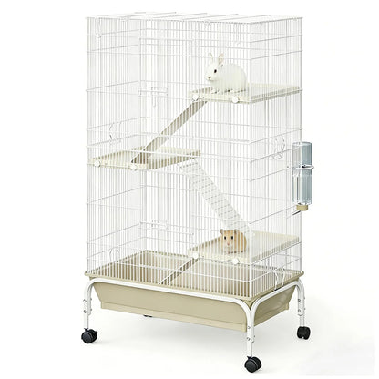 55" Small Animal Cage with Wheels,Ramps & Platforms, Water & Food Dish
