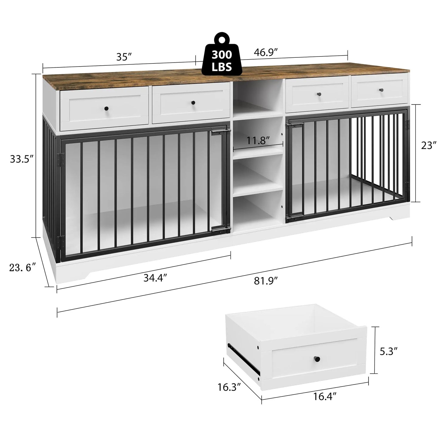 82'' Large Double Pet Crate Furniture w/4 Drawers