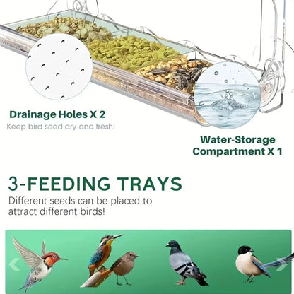 Large Window Bird Feeder with Removable Seed & Water Tray