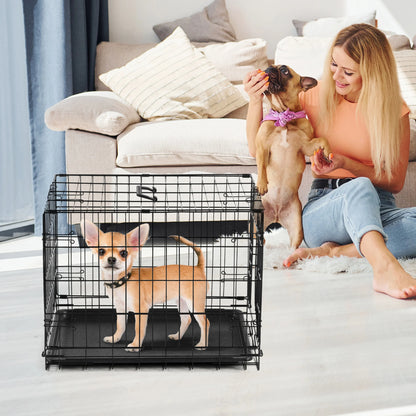 JHK Single Door 30 In Folding Metal Dog Cage with Tray