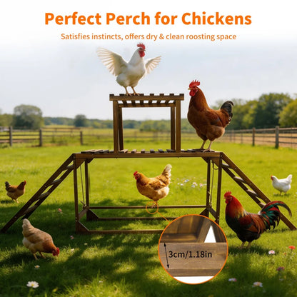 Solid Wood Chicken Perch with Swing Ladder & Platform