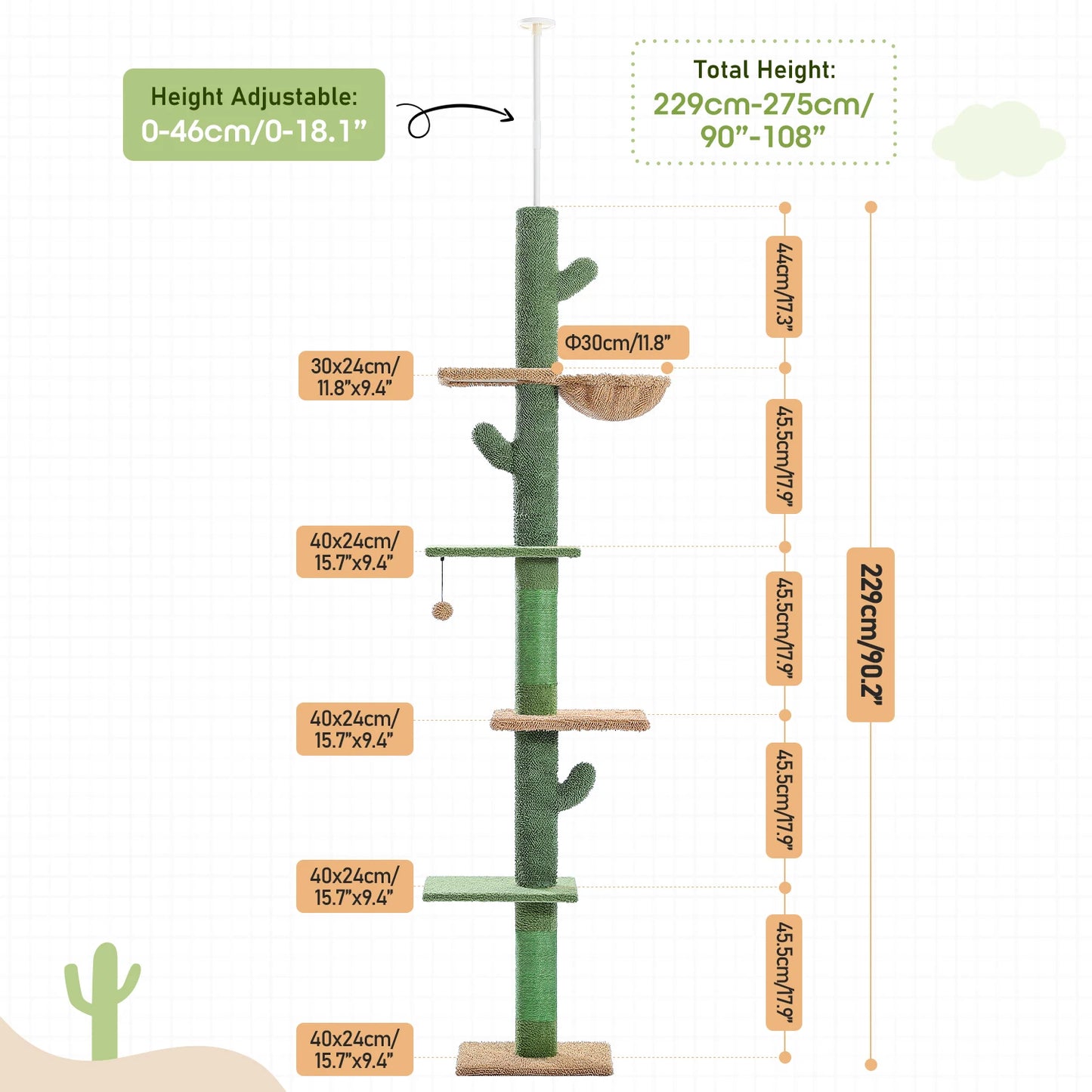 Floor to Ceiling Cactus Cat Tree with Scratching Post