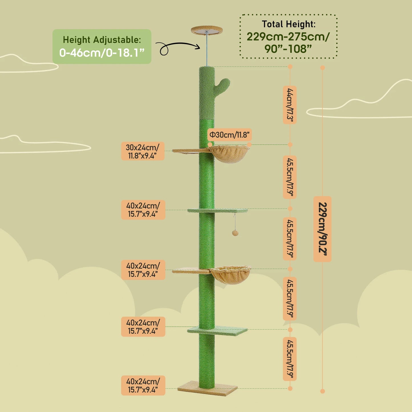 Floor to Ceiling Cactus Cat Tree with Scratching Post