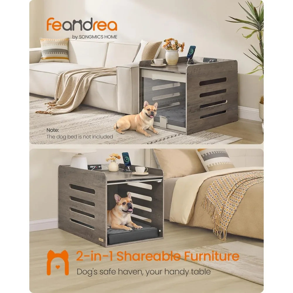 Feandrea Modern Pet Crate Furniture w/Charging Station