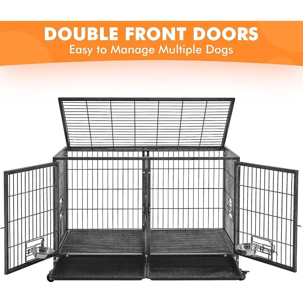 42IN Stackable Pet Crate, 4pcs w/Double Water Bowl