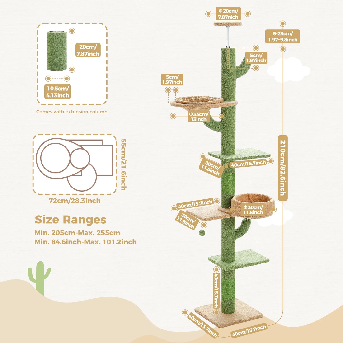 Floor to Ceiling Cactus Cat Tree with Scratching Post