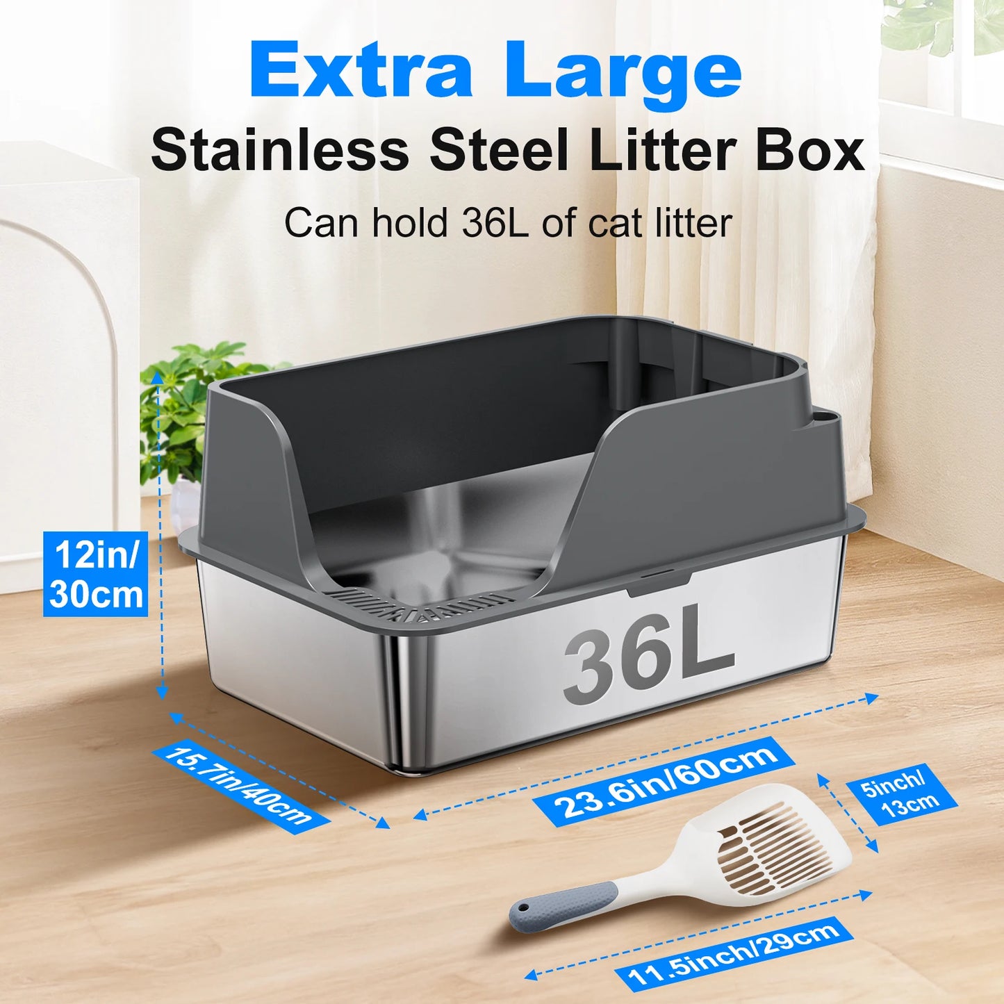 XL Stainless Steel Cat Litter Box