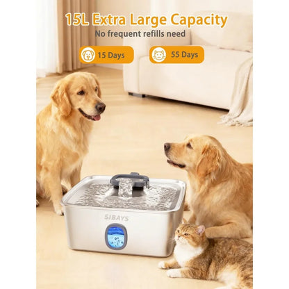 15L Multi-Pet Stainless Steel Pet Fountain
