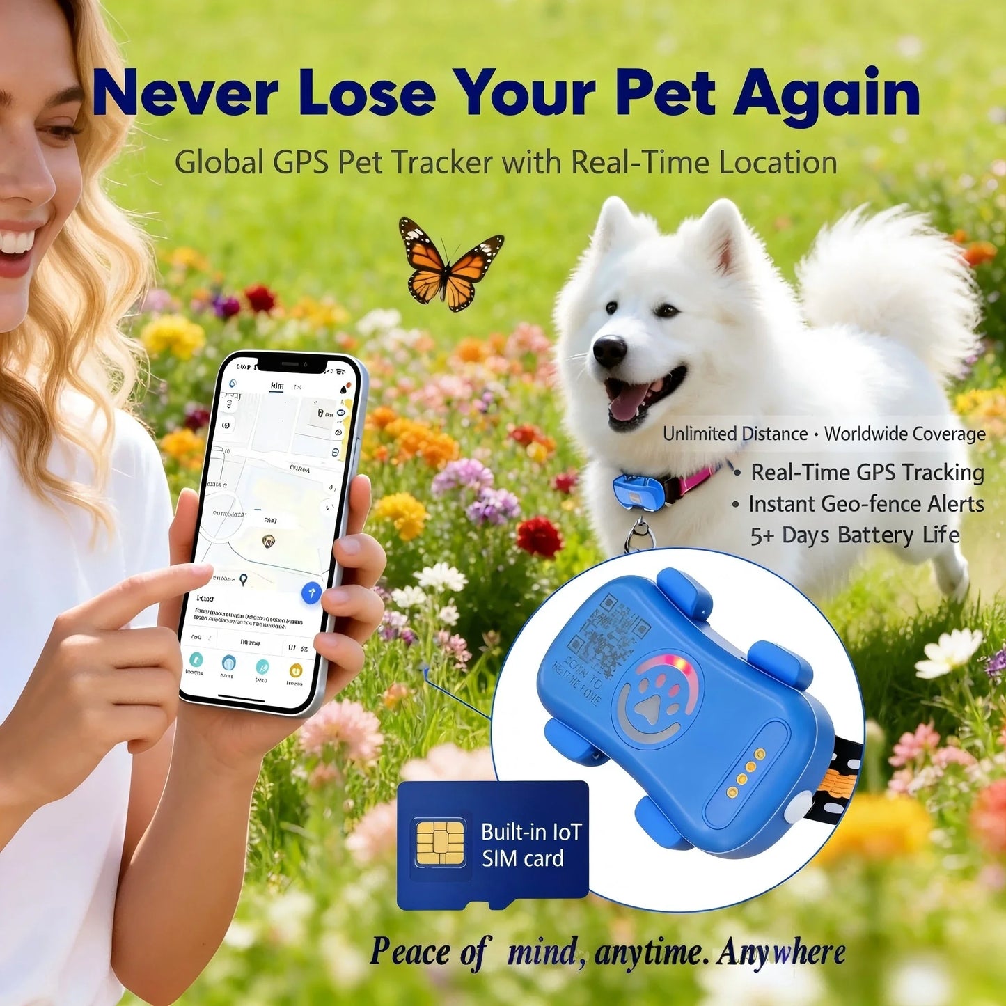 GPS Pet Tracker, WiFi Tracking, Lost Pet Locator