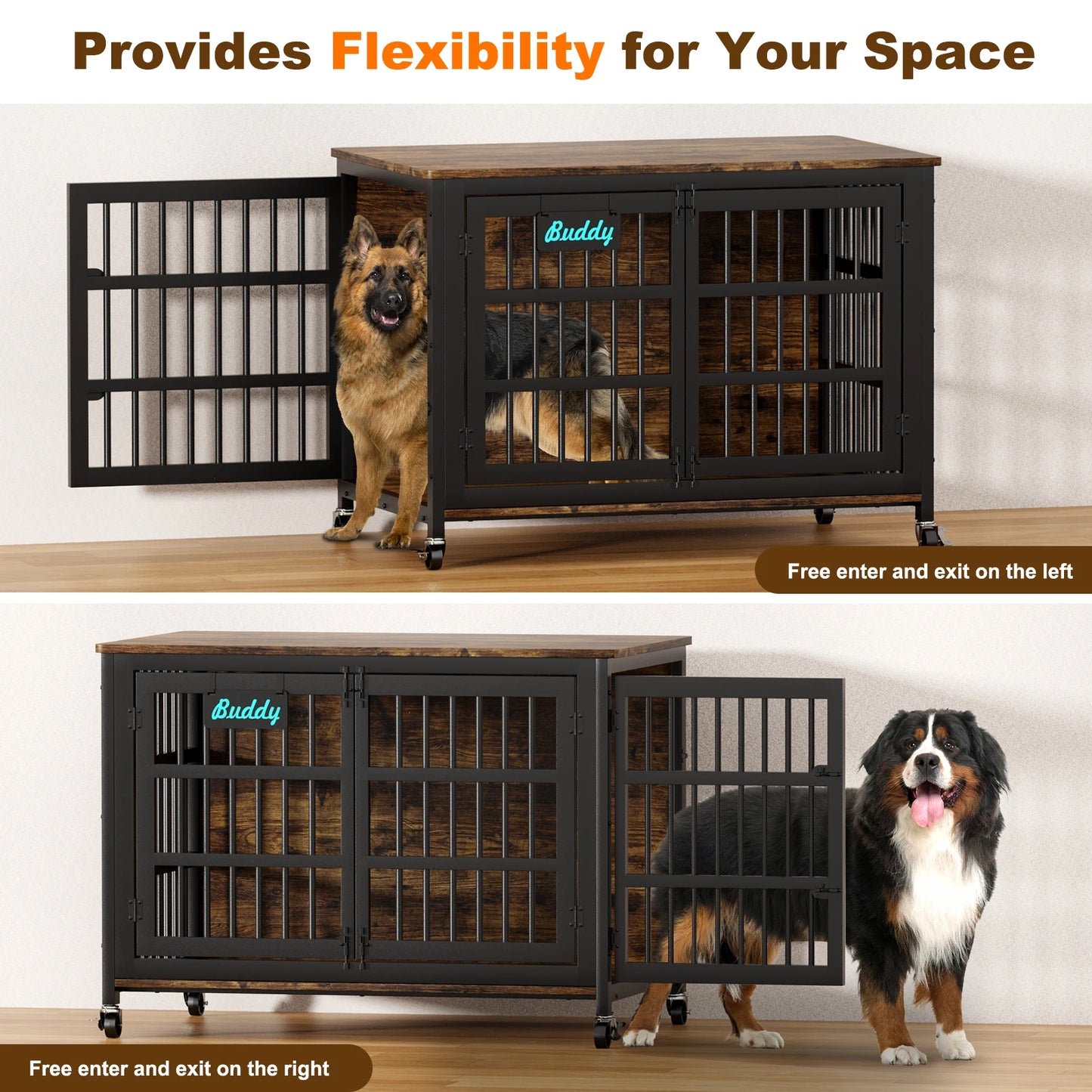 Heavy Duty Dog Crate Furniture with Casters
