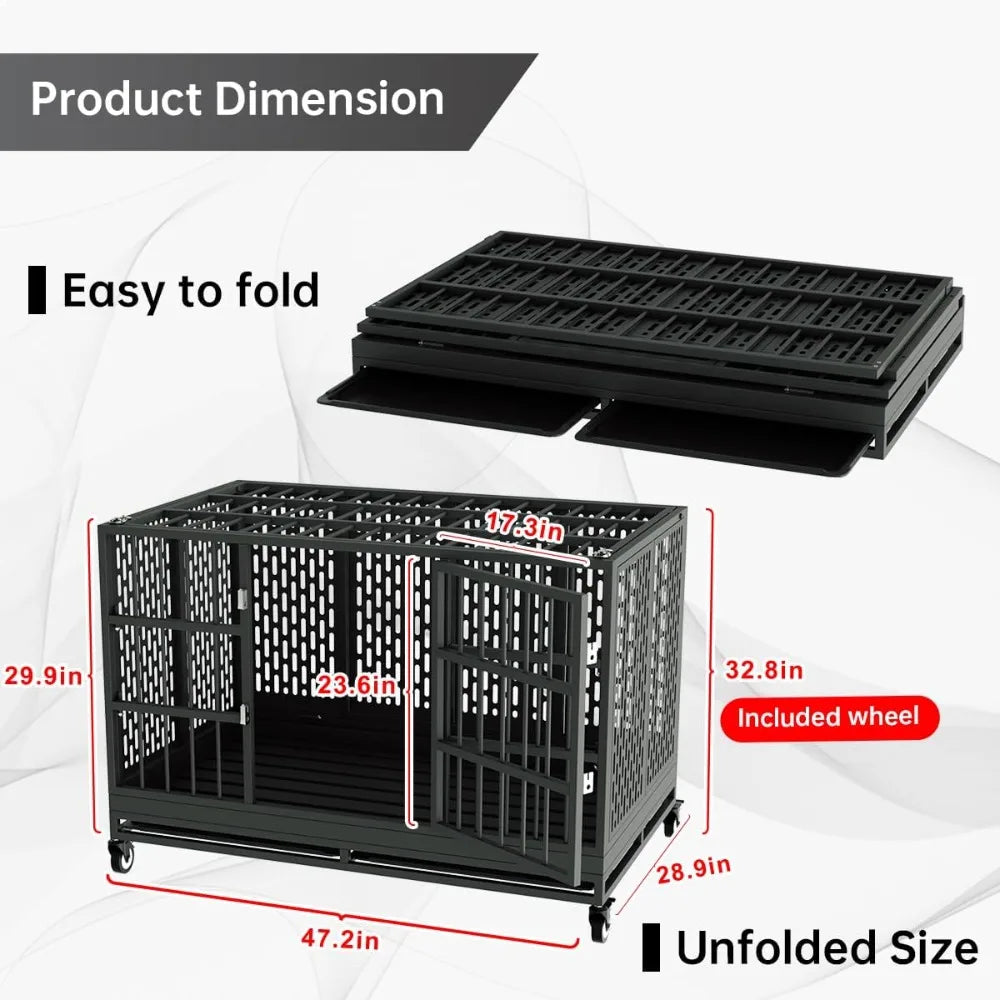 48/42/38 Inch Heavy Duty Pet Crate w/Wheels