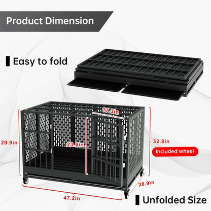 48/42/38 Inch Heavy Duty Pet Crate w/Wheels